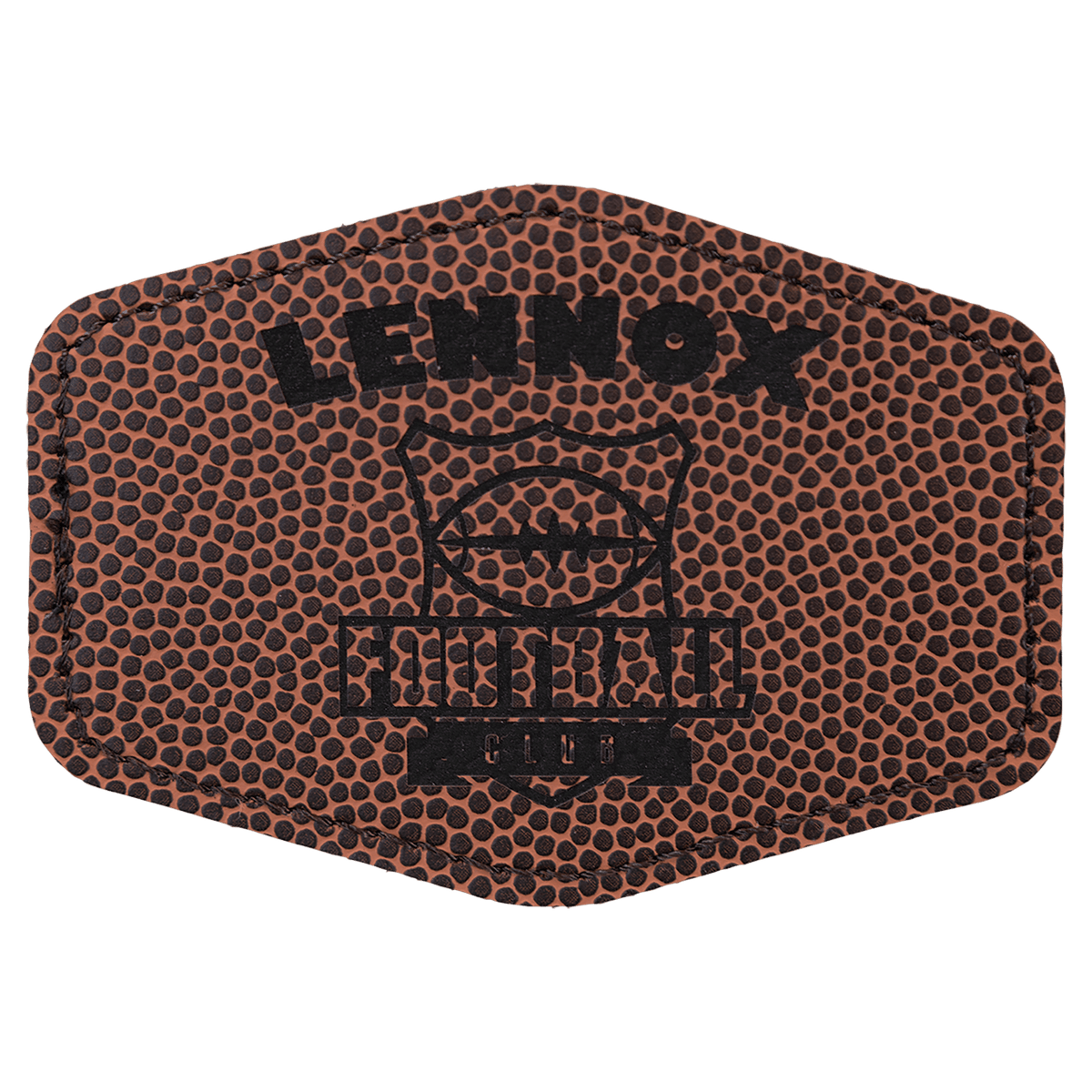 Football 3 1/2" x 2 1/2" Hex Laserable Leatherette Patch with Adhesive