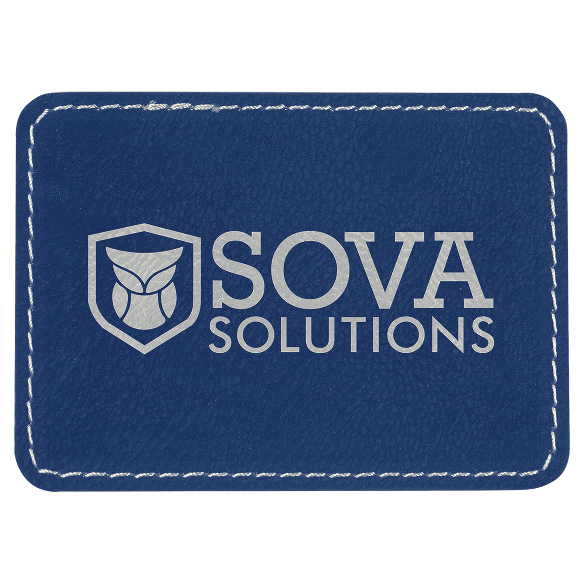 Blue/Silver 3 1/2" x 2 1/2" Laserable Leatherette Rectangle Patch with Kota Pro Adhesive