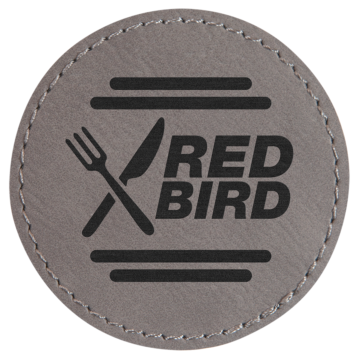 Gray 2 1/2" Round Laserable Leatherette Patch with Adhesive
