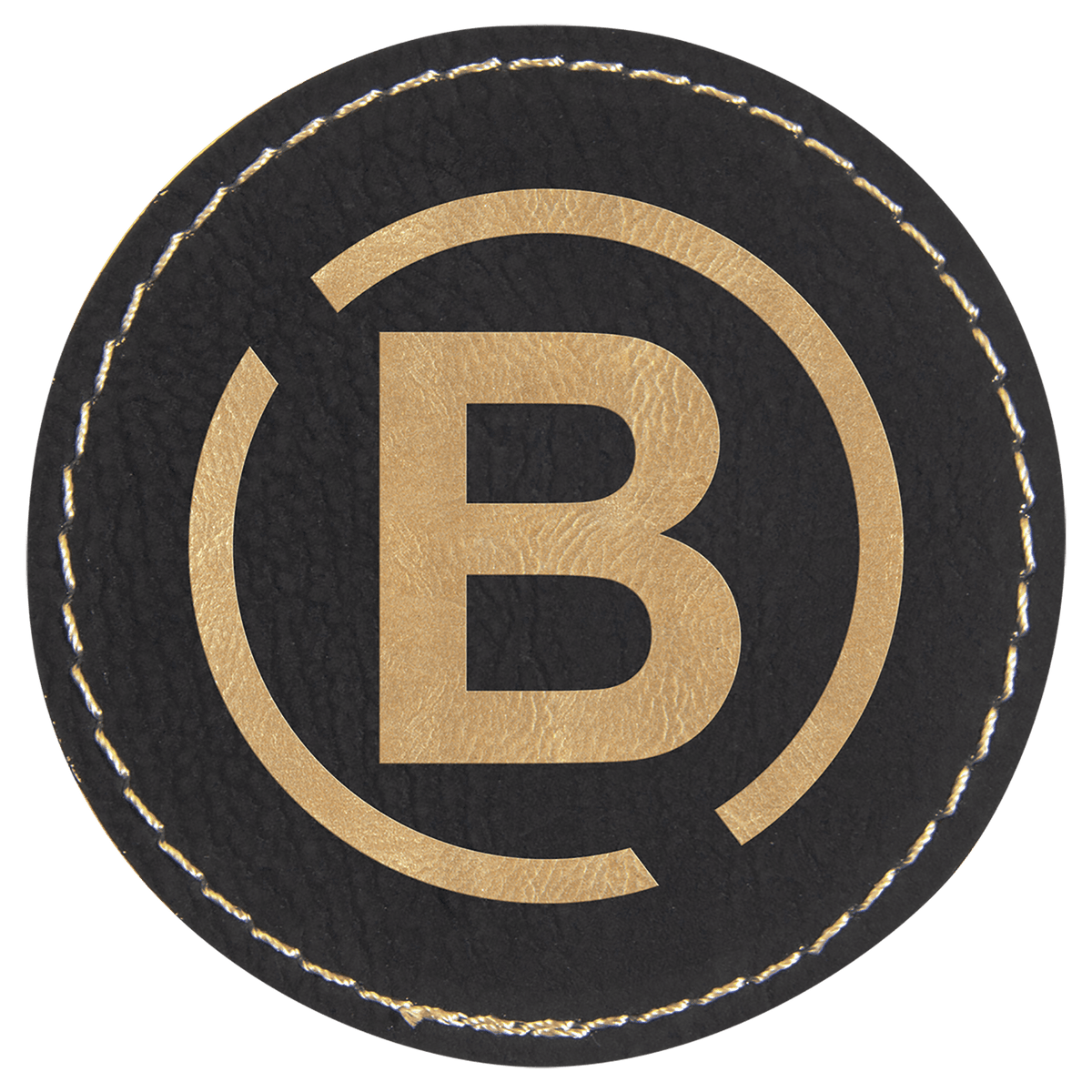 Black/Gold 2 1/2" Round Laserable Leatherette Patch with Adhesive