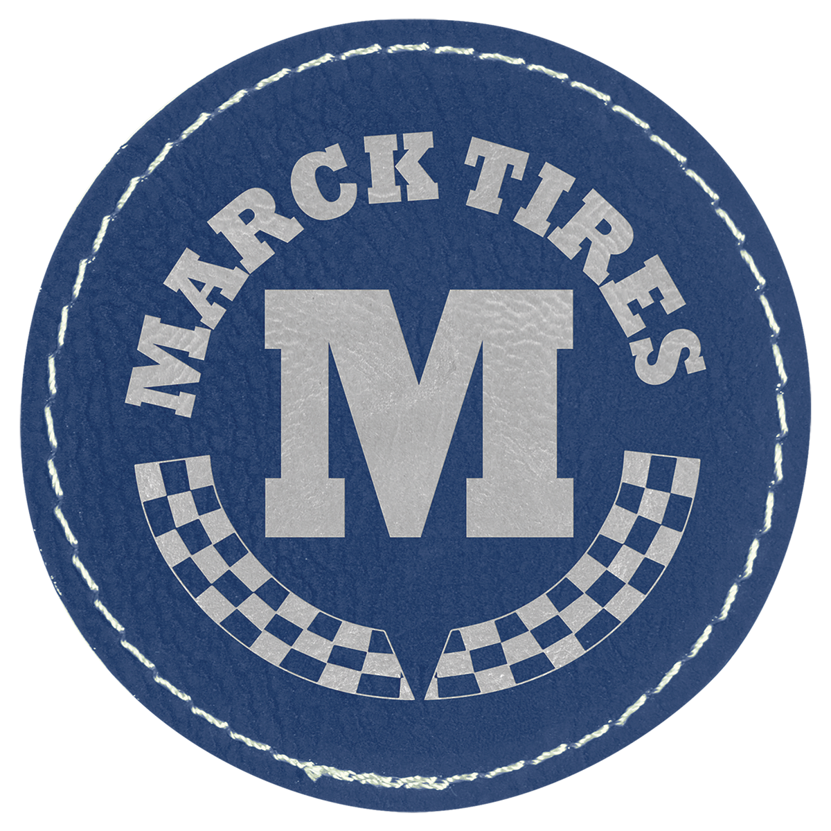 Blue/Silver 2 1/2" Round Laserable Leatherette Patch with Adhesive