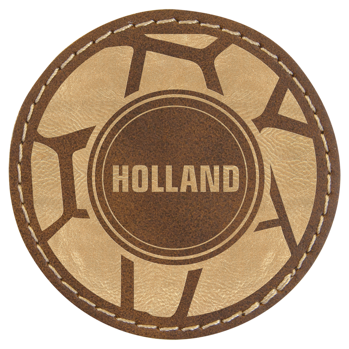 Rustic/Gold 2 1/2" Round Laserable Leatherette Patch with Adhesive