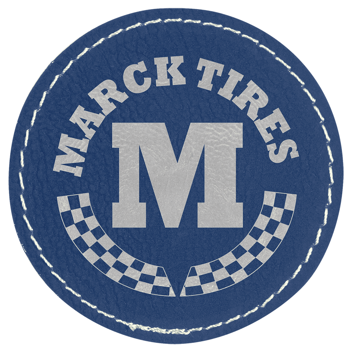 Blue/Silver 2 1/2" Laserable Leatherette Round Patch with Kota Pro Adhesive