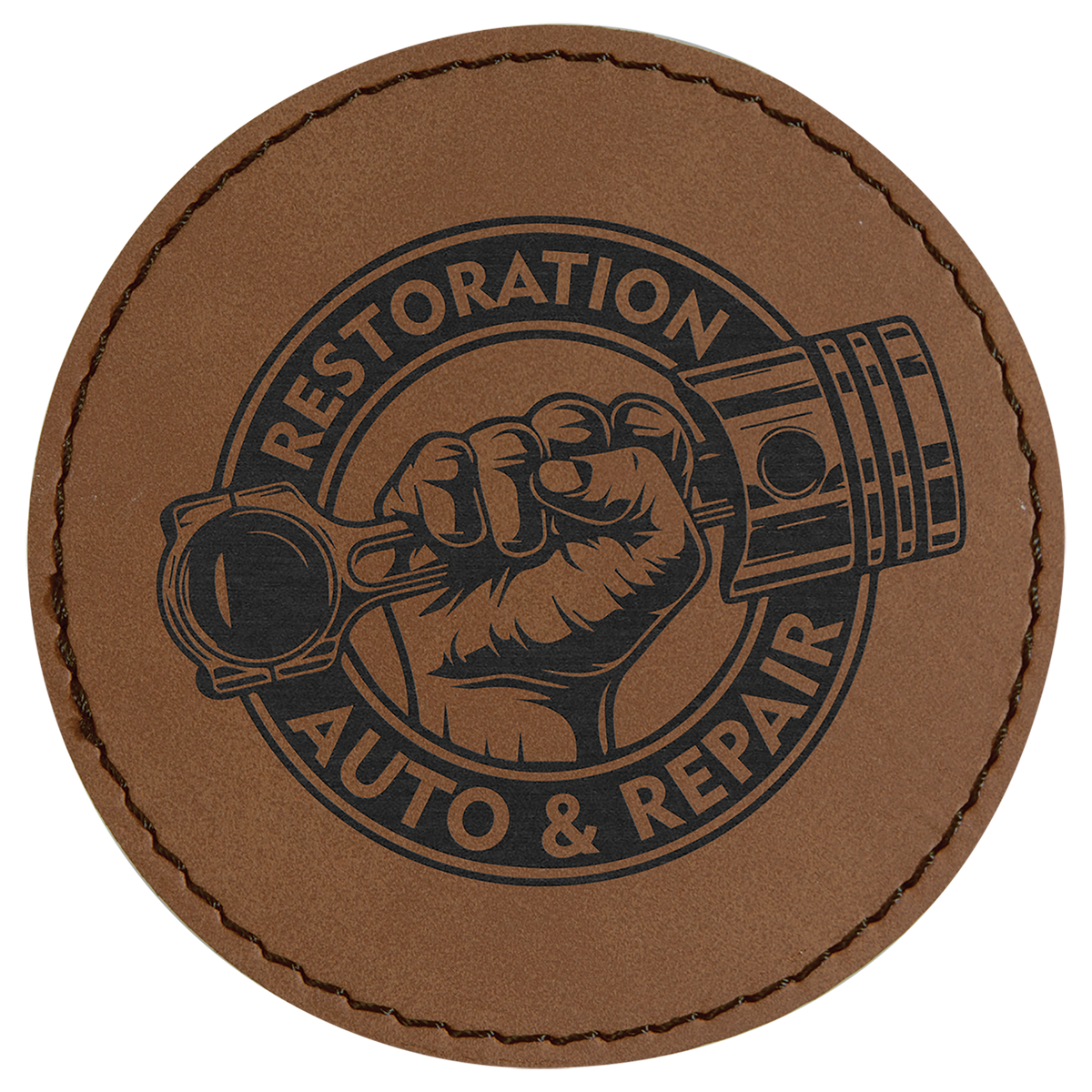 Dark Brown 3" Round Laserable Leatherette Patch with Adhesive