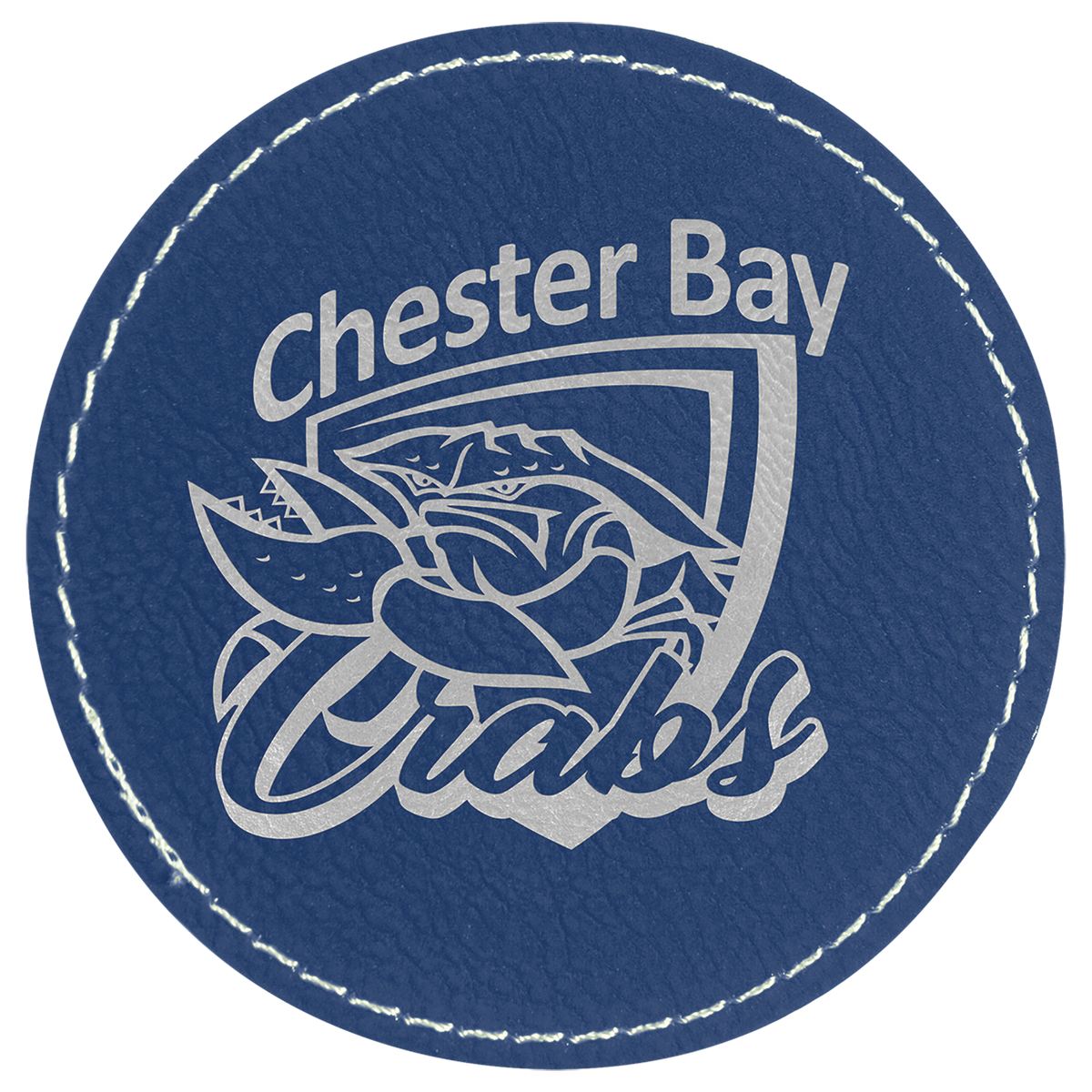 Blue/Silver 3" Round Laserable Leatherette Patch with Adhesive