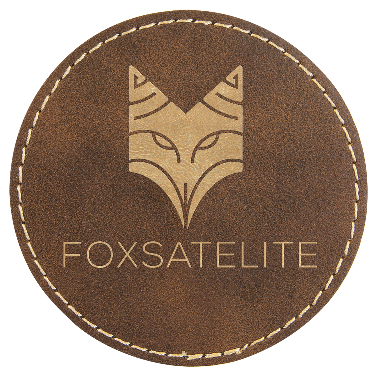 Rustic/Gold 3" Round Laserable Leatherette Patch with Adhesive