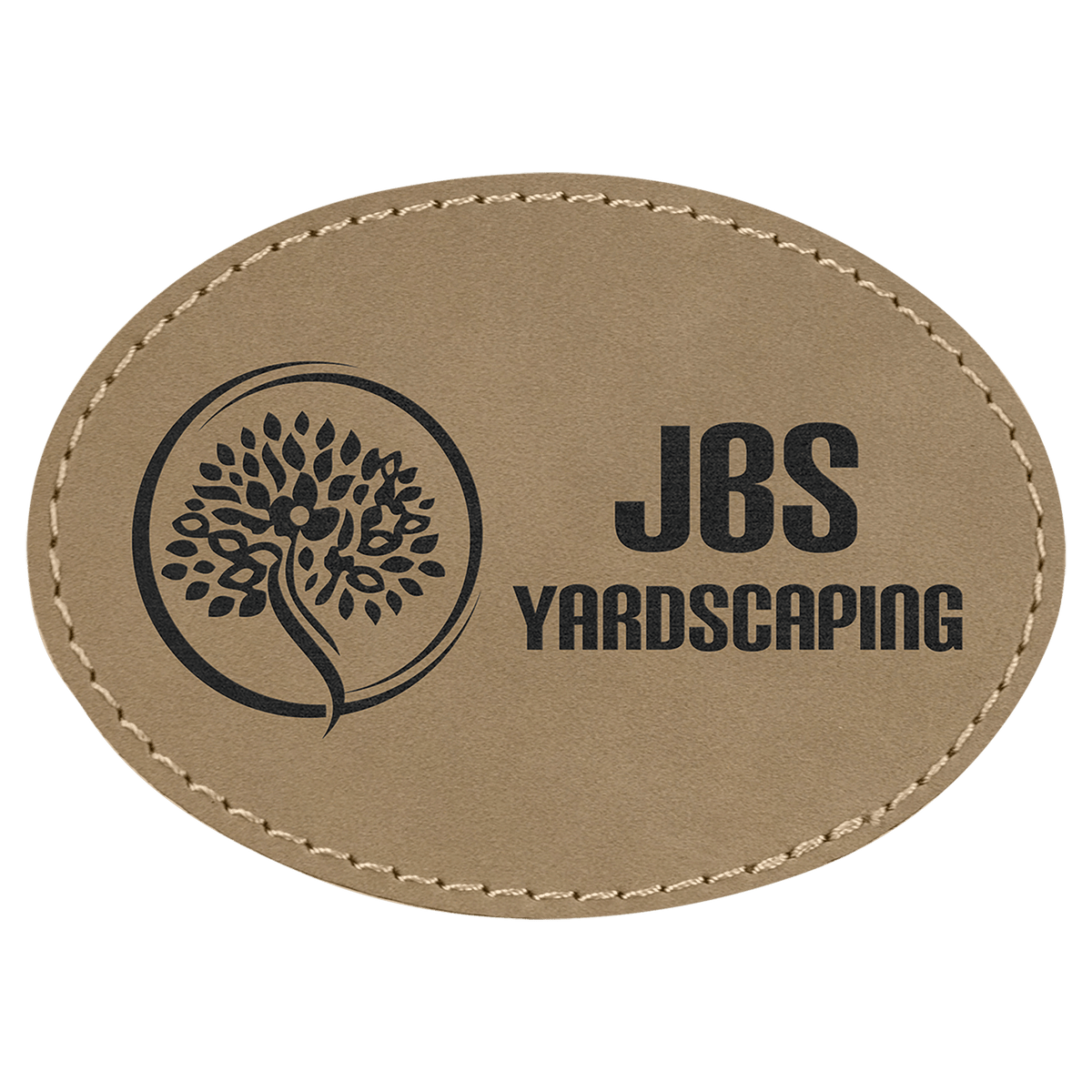 Light Brown 3 1/2" x 2 1/2" Laserable Leatherette Oval Patch with Adhesive