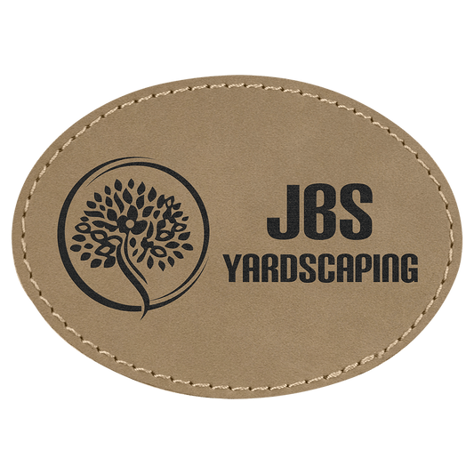 Light Brown 3 1/2" x 2 1/2" Laserable Leatherette Oval Patch with Adhesive