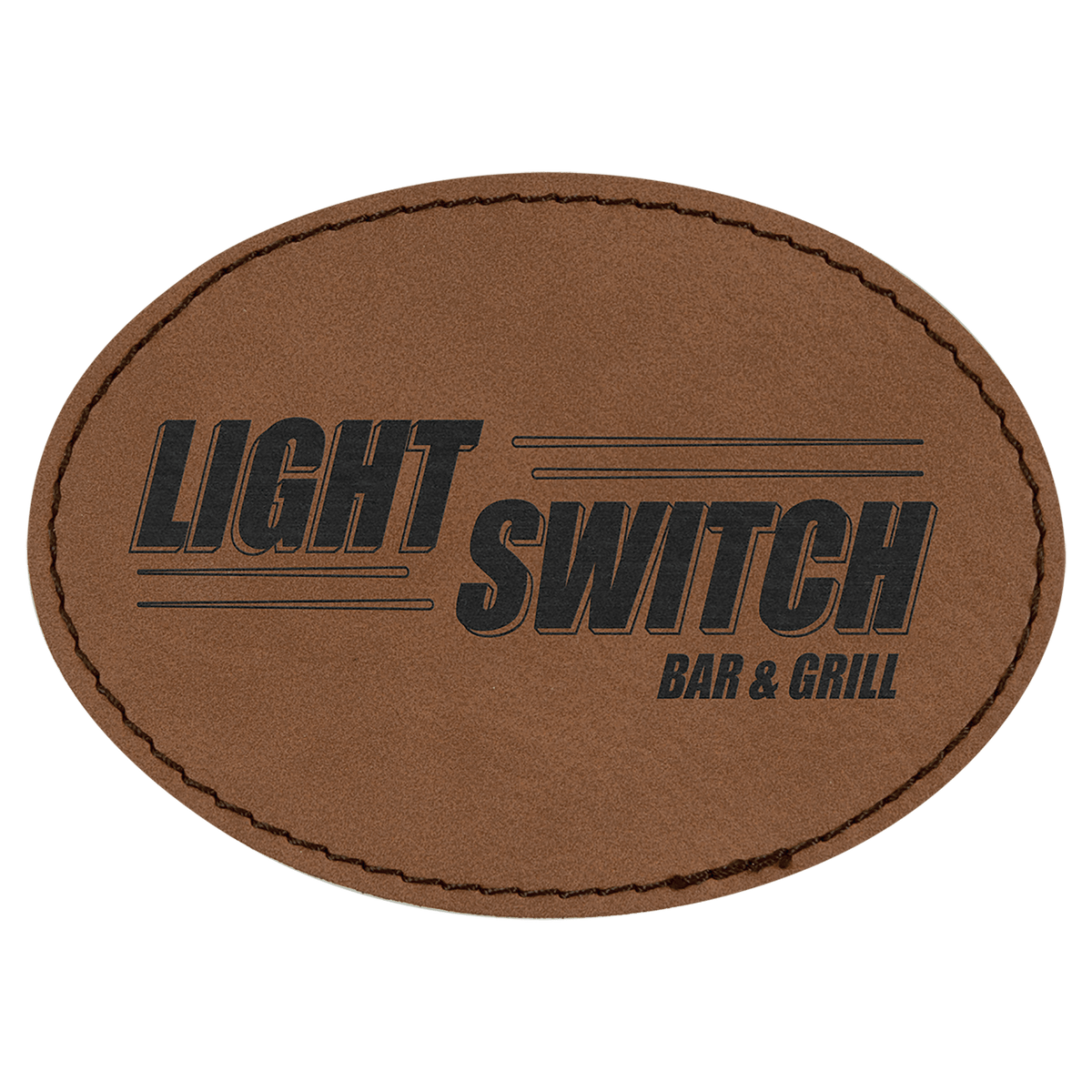 Dark Brown 3 1/2" x 2 1/2" Laserable Leatherette Oval Patch with Adhesive