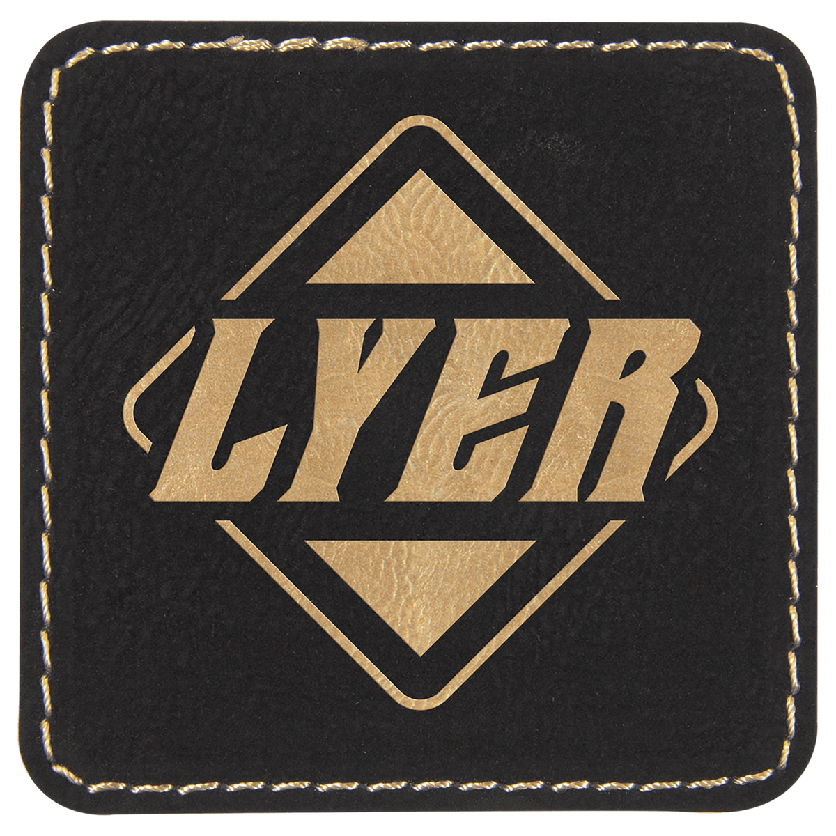 Black/Gold 2 1/2" x 2 1/2" Laserable Leatherette Square Patch with Kota Pro Adhesive
