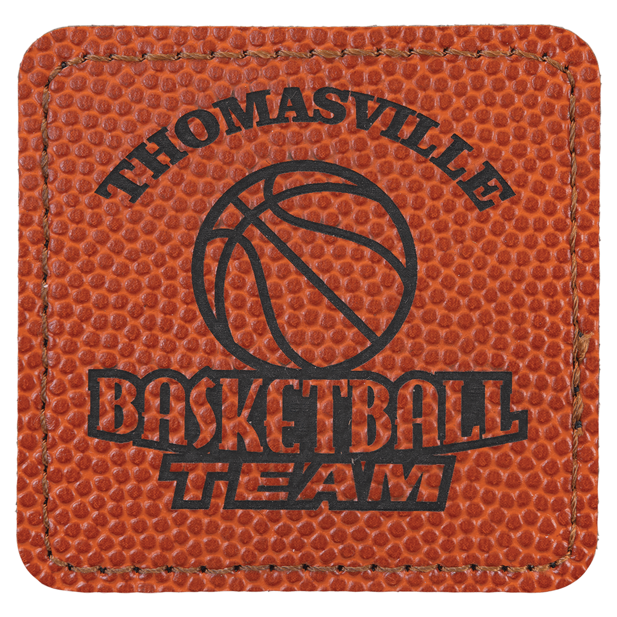 Basketball 2 1/2" x 2 1/2" Laserable Leatherette Square Patch with Kota Pro Adhesive