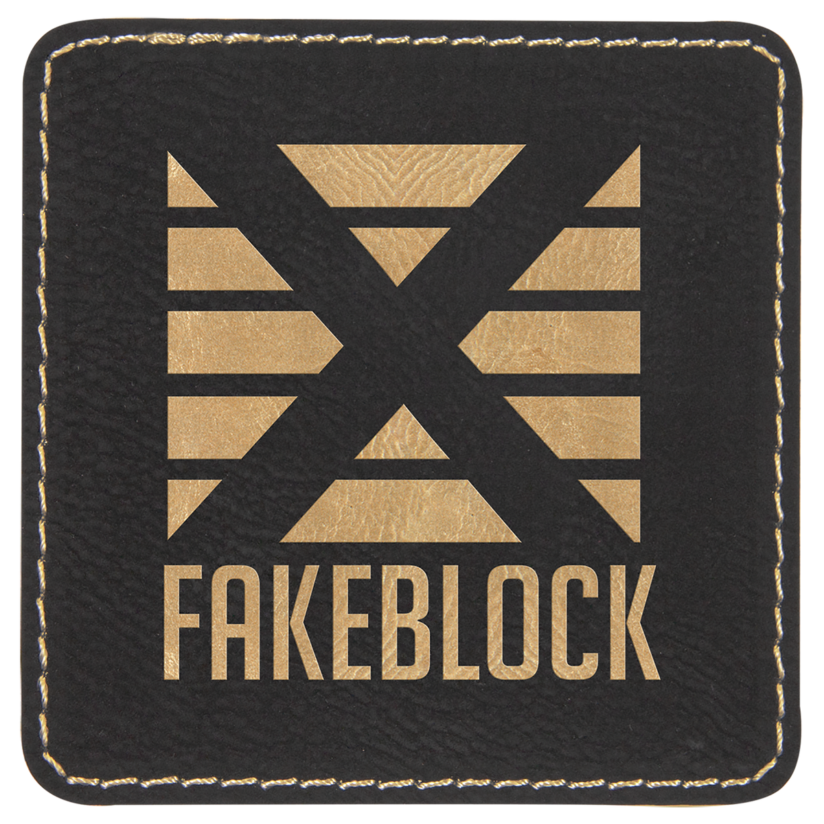 Black/Gold 3" x 3" Square Laserable Leatherette Patch with Adhesive