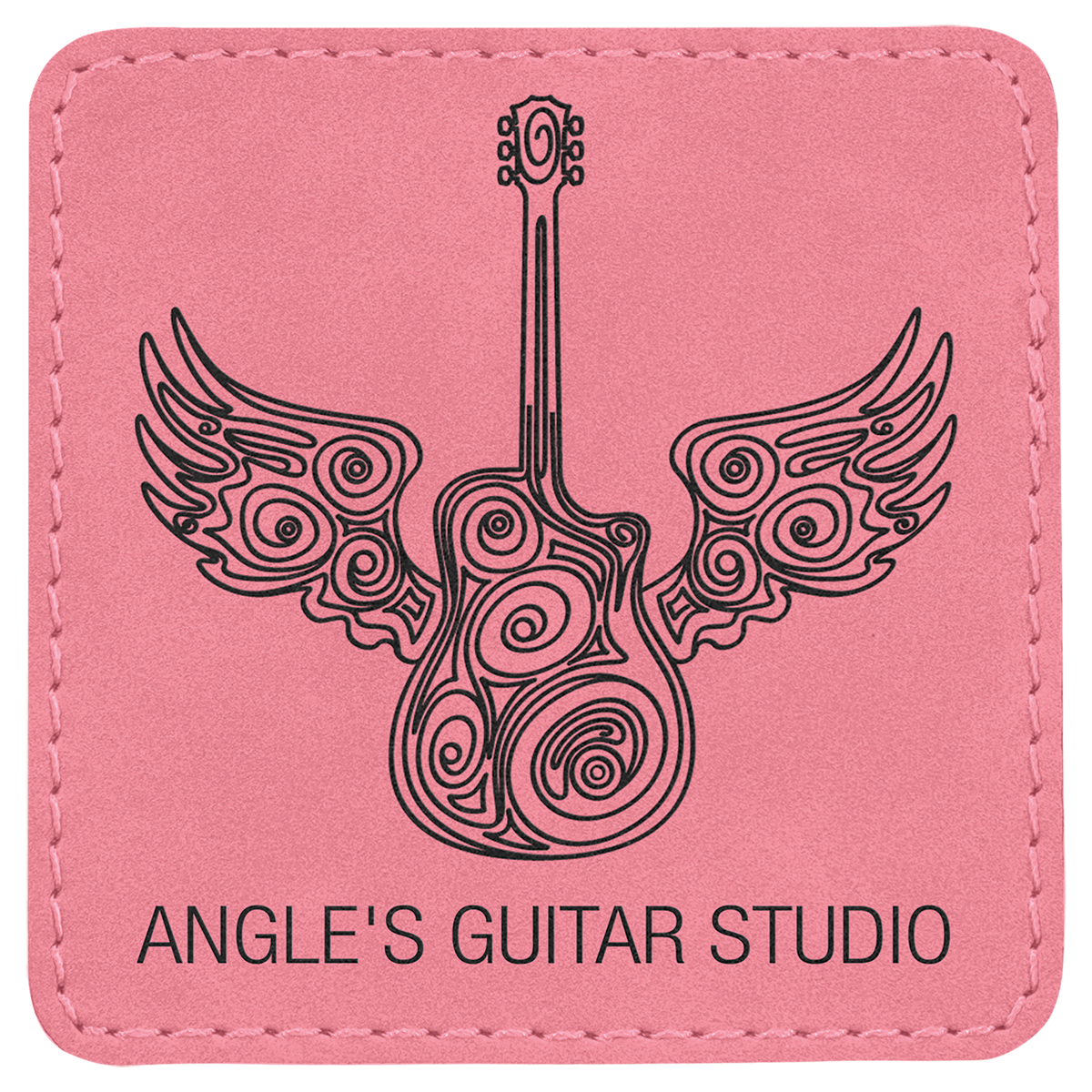 Pink 3" x 3" Square Laserable Leatherette Patch with Adhesive