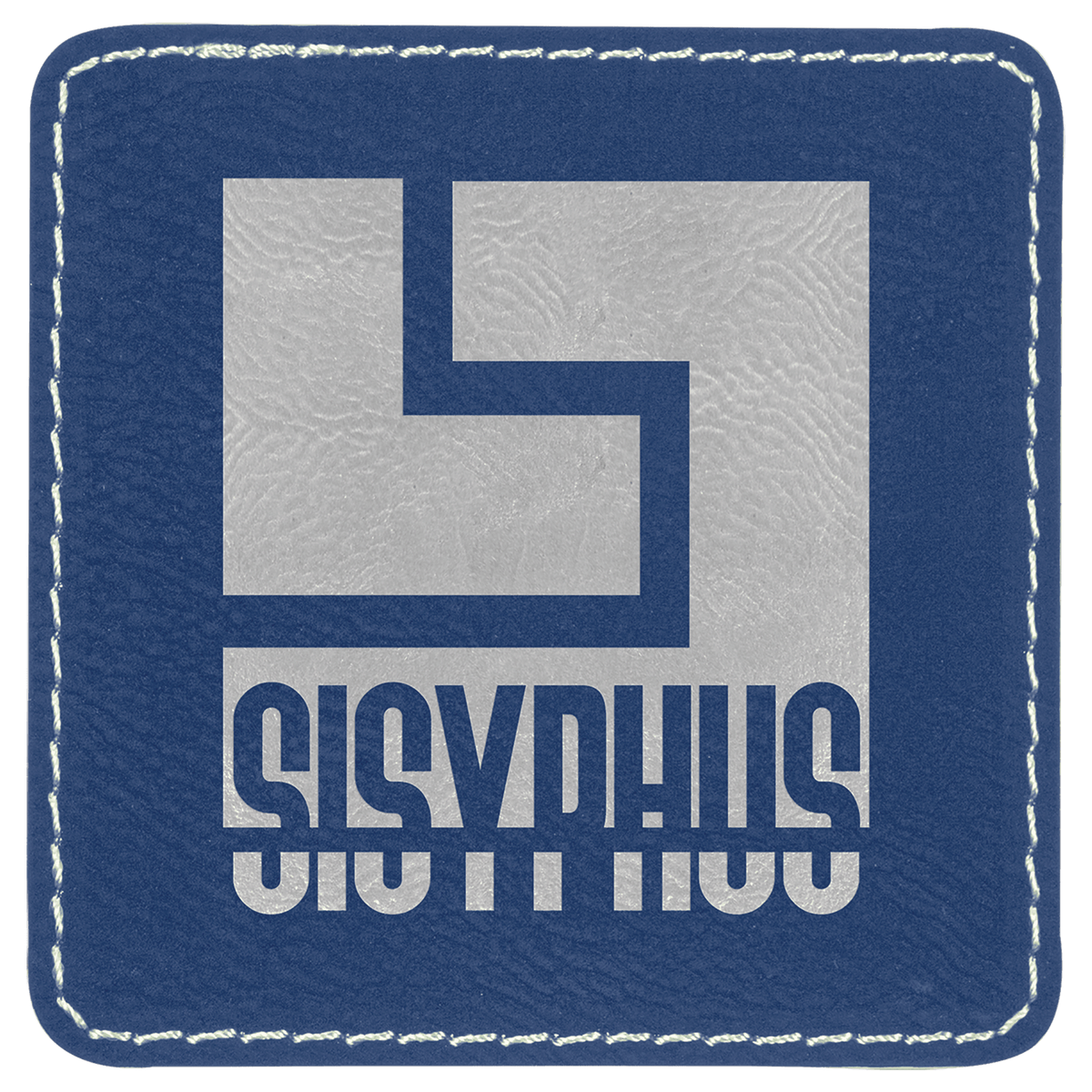 Blue/Silver 3" x 3" Laserable Leatherette Square Patch with Kota Pro Adhesive