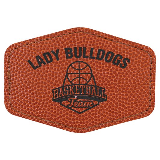 Basketball 3 1/2" x 2 1/2" Laserable Leatherette Hex Patch with Kota Pro Adhesive