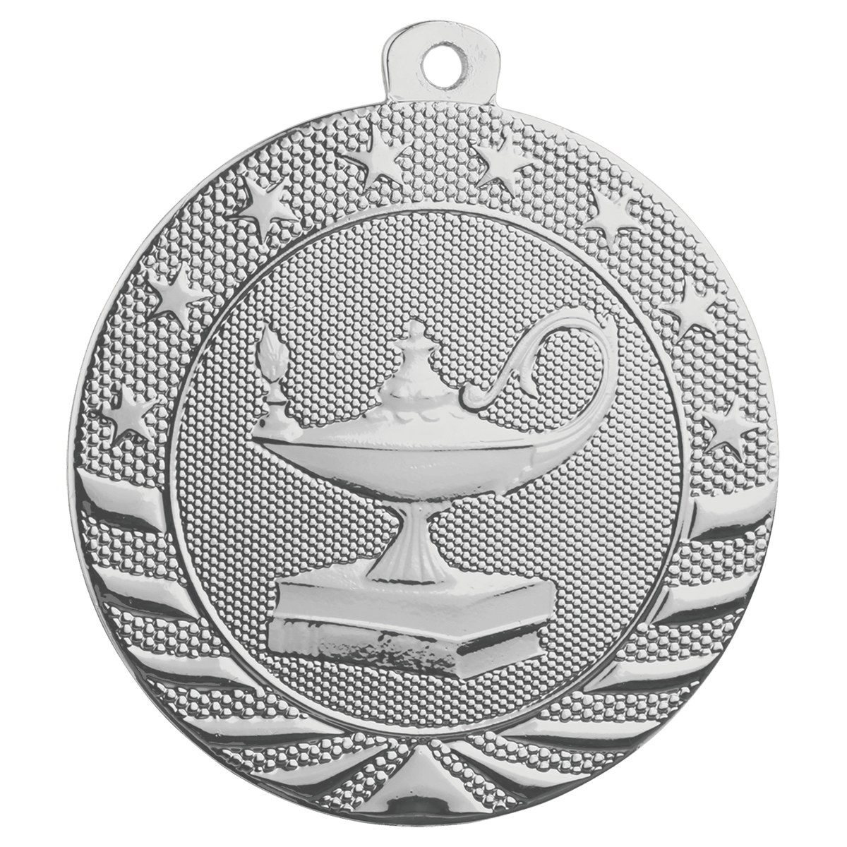 Bright Silver 2" Lamp of Knowledge Starbrite Medal
