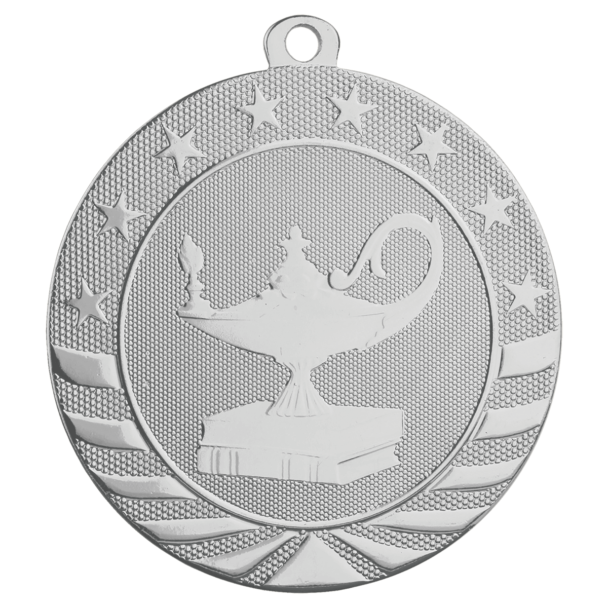 Bright Silver 2 3/4" Lamp of Knowledge Starbrite Medal