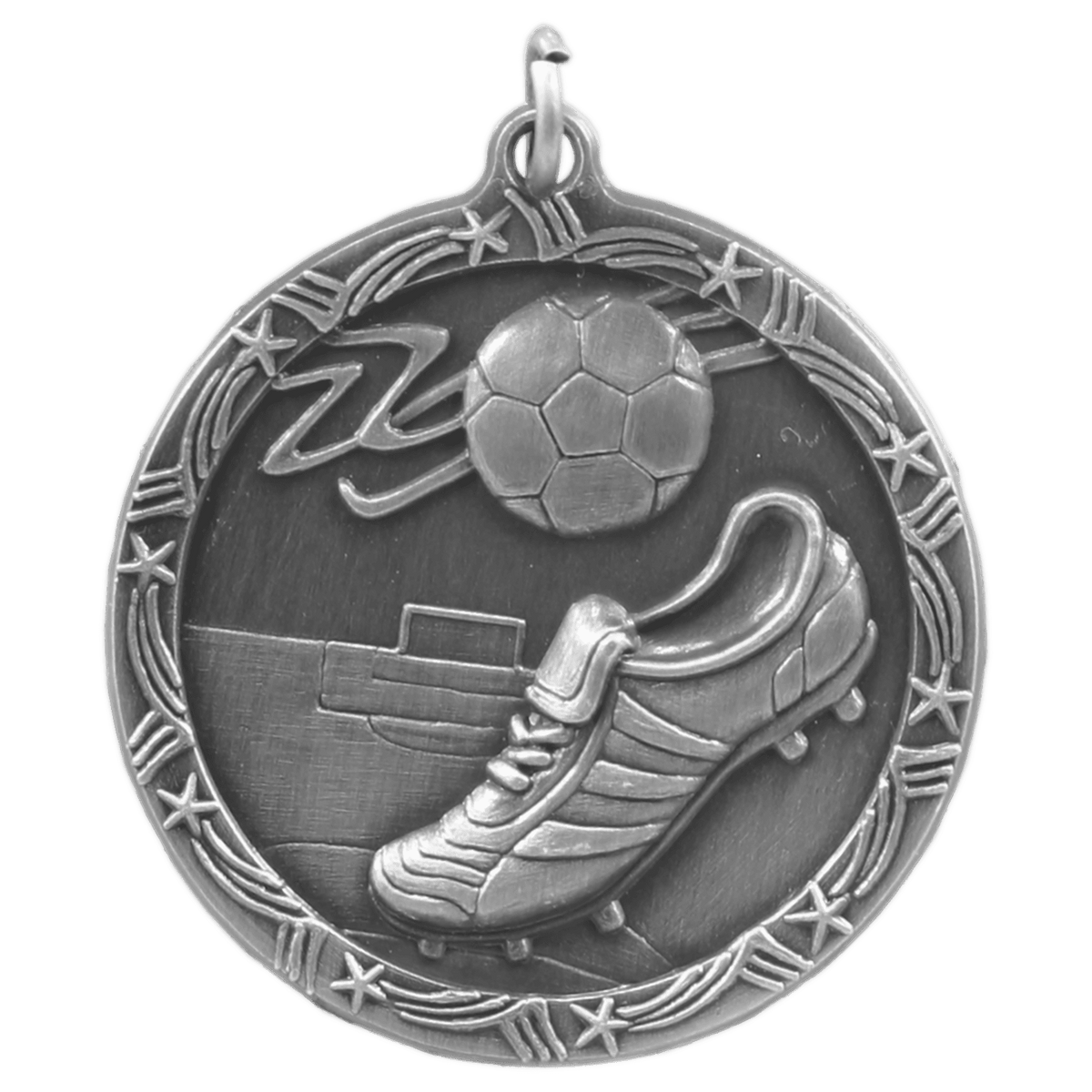 Antique Silver 1 3/4" Soccer Shooting Star Medal