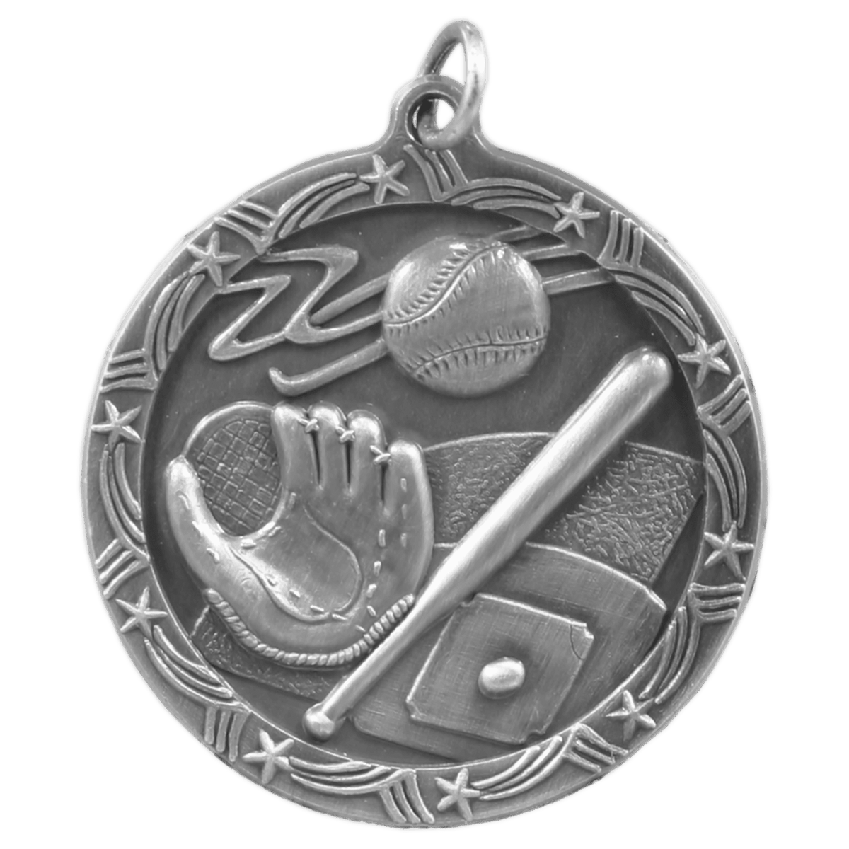 Antique Silver 1 3/4" Baseball/Softball Shooting Star Medal