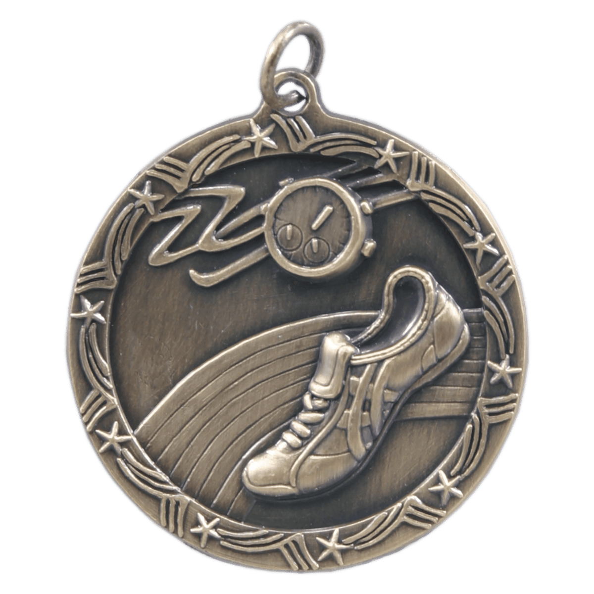 Antique Gold 1 3/4" Track Shooting Star Medal