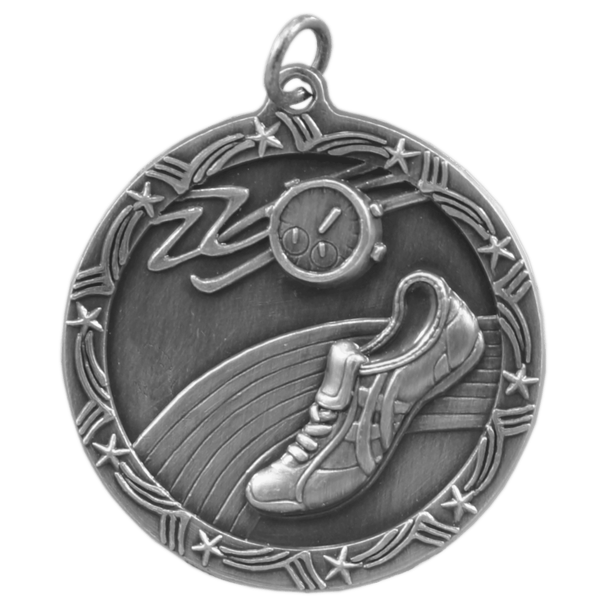 Antique Silver 1 3/4" Track Shooting Star Medal