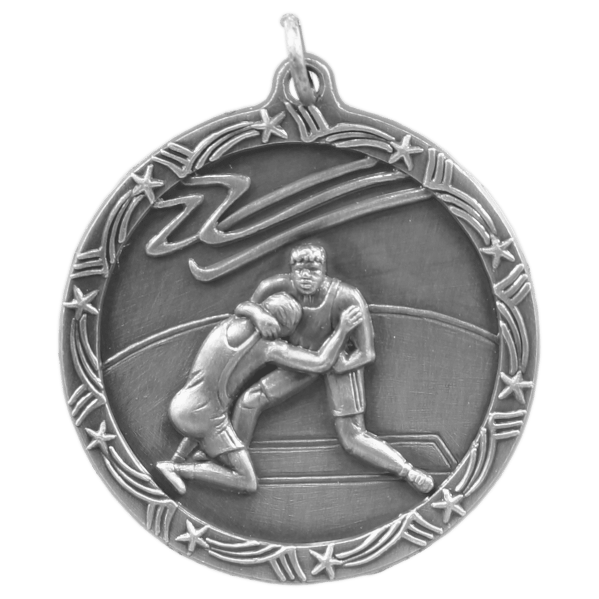 Antique Silver 1 3/4" Wrestling Shooting Star Medal
