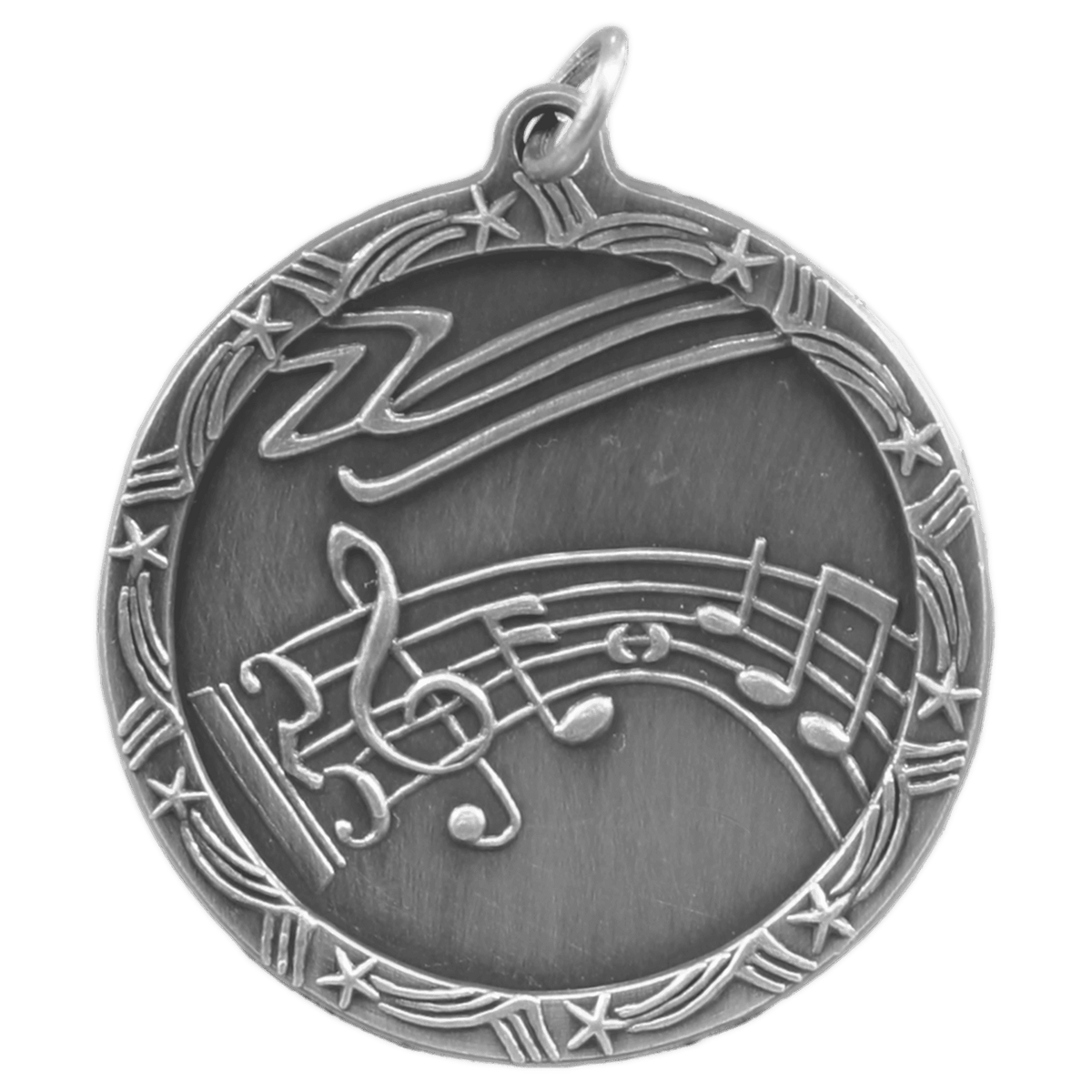 Antique Silver 1 3/4" Music Shooting Star Medal