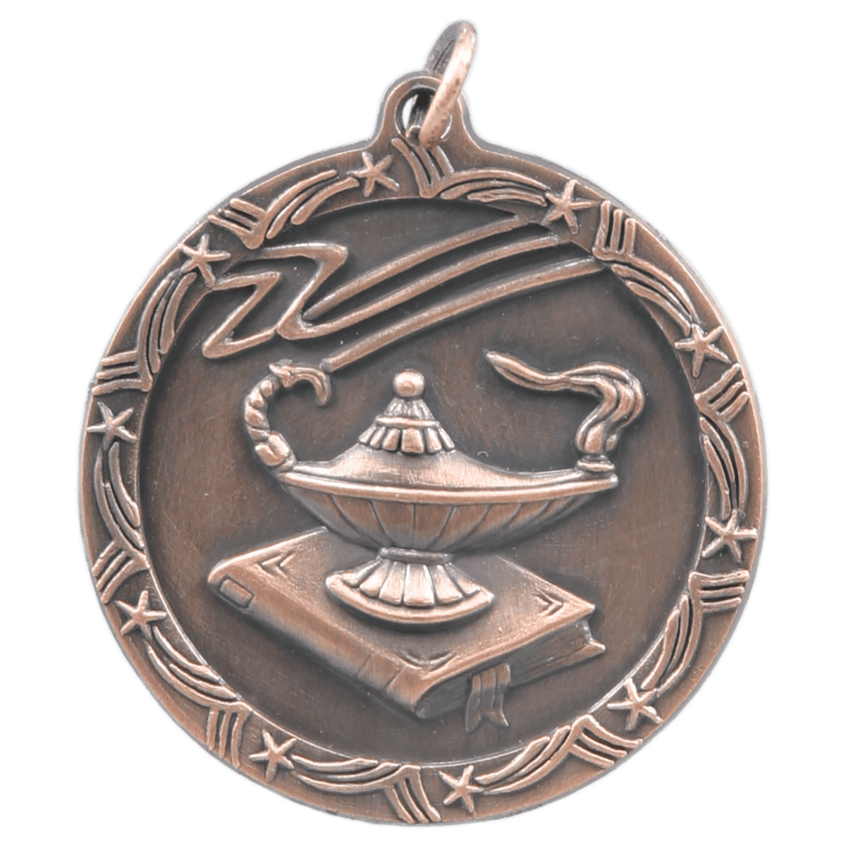 Antique Bronze 1 3/4" Lamp of Knowledge Shooting Star Medal