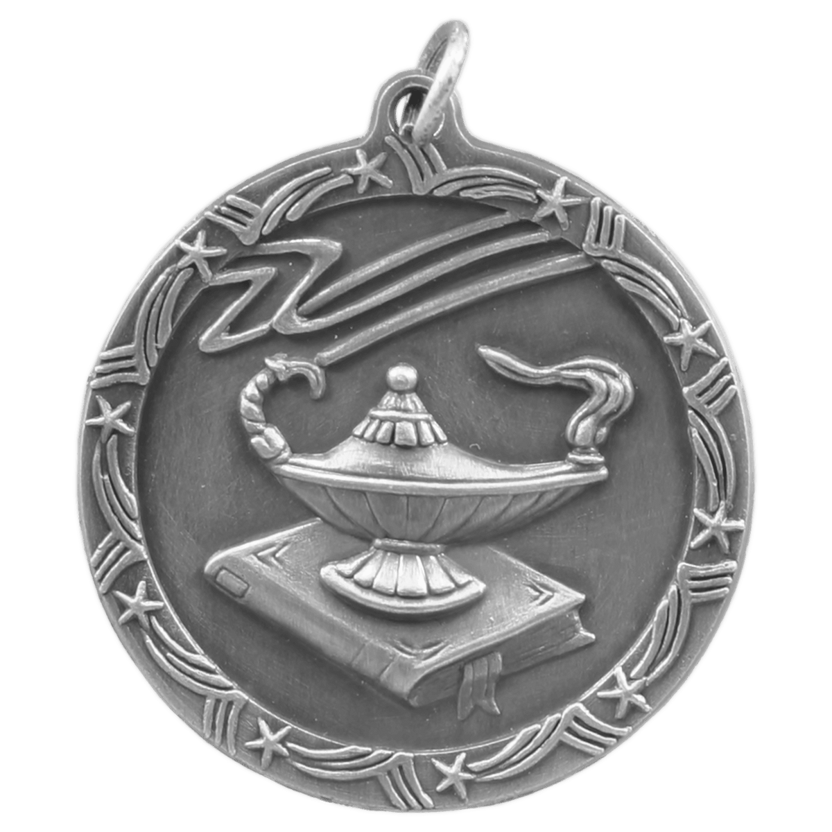 Antique Silver 1 3/4" Lamp of Knowledge Shooting Star Medal