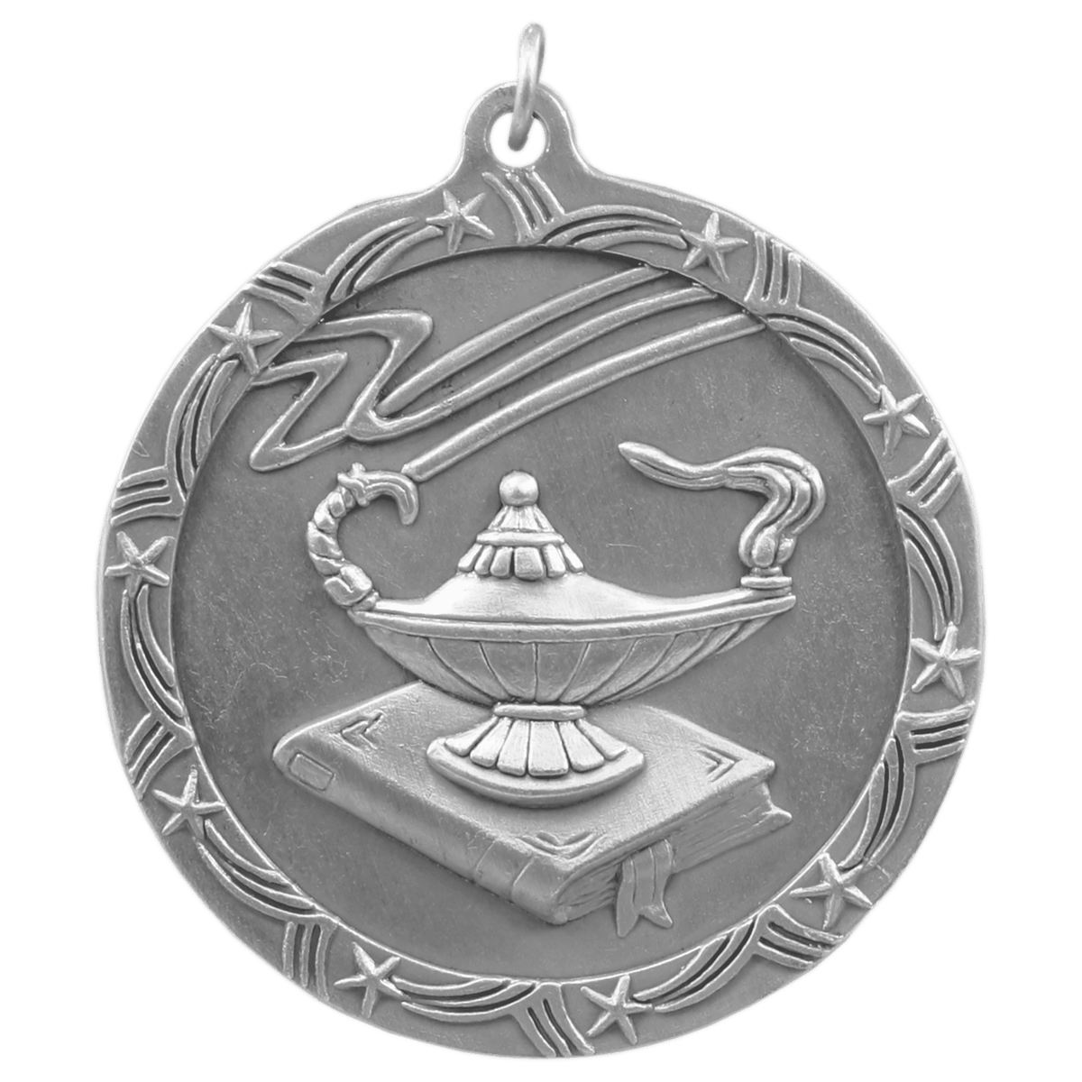 Antique Silver 2 1/2" Lamp of Knowledge Shooting Star Medal