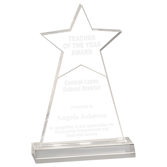4 3/4" x 8" Clear Star Obelisk Acrylic with 5 3/4" inch Base