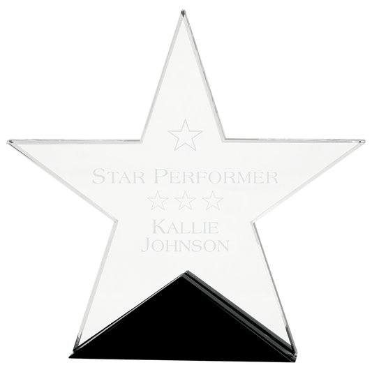 7 3/4" x 7 1/2" Clear Glass Star on Black Base