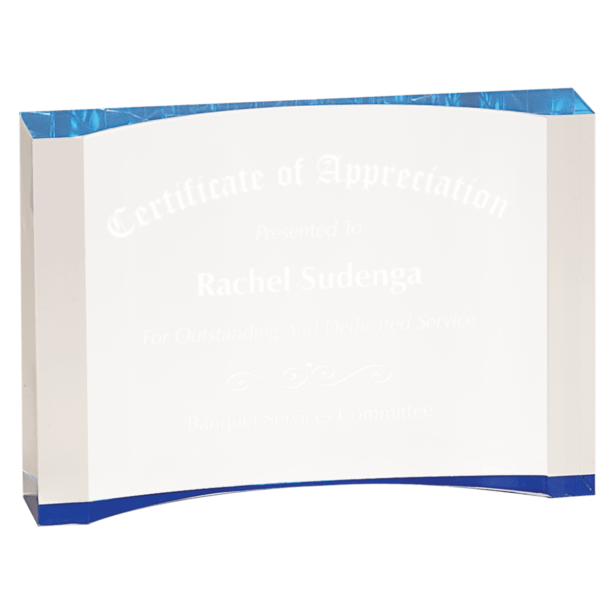 Blue 8" x 5 1/2" 1" Thick Acrylic Crescent