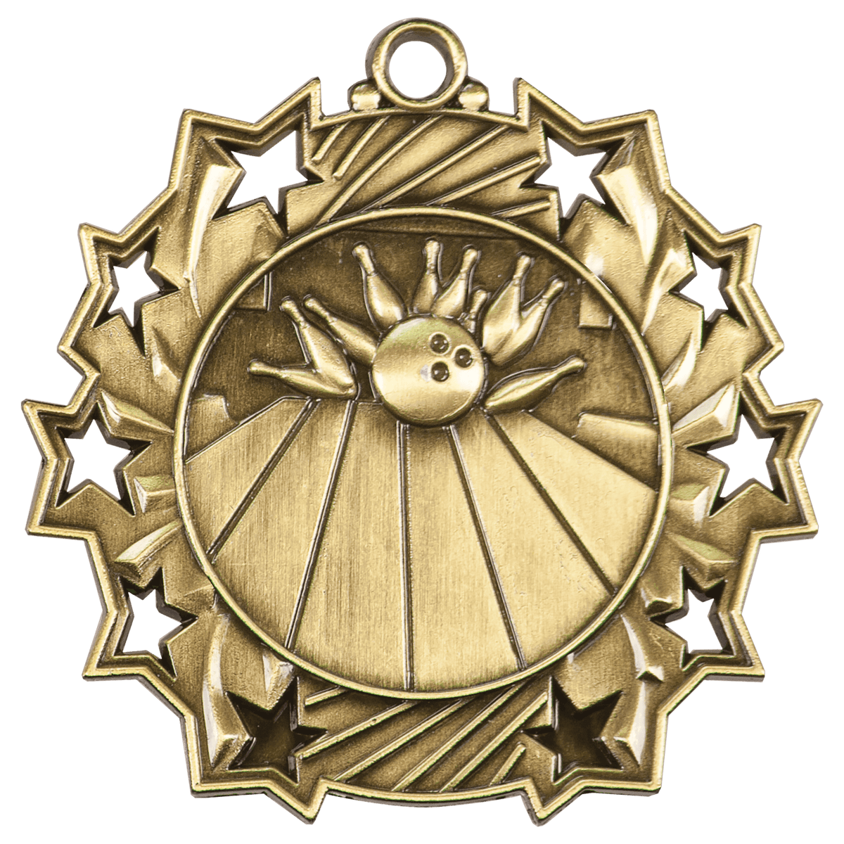 Antique Gold 2 1/4" Bowling Ten Star Medal