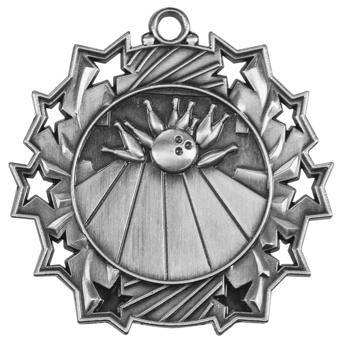 Antique Silver 2 1/4" Bowling Ten Star Medal