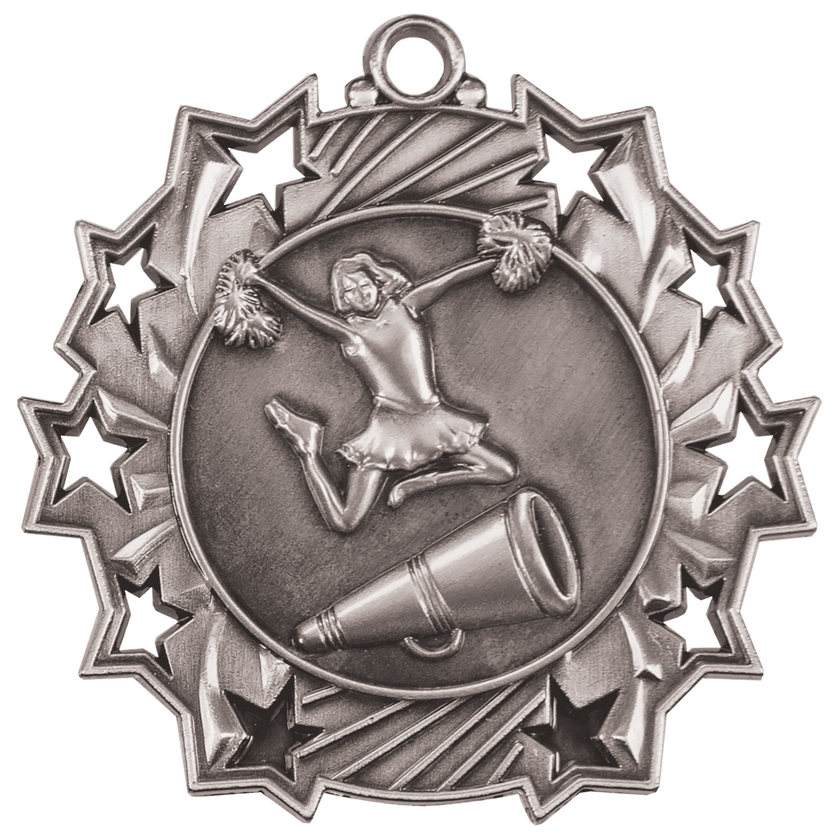 Antique Silver 2 1/4" Cheer Ten Star Medal