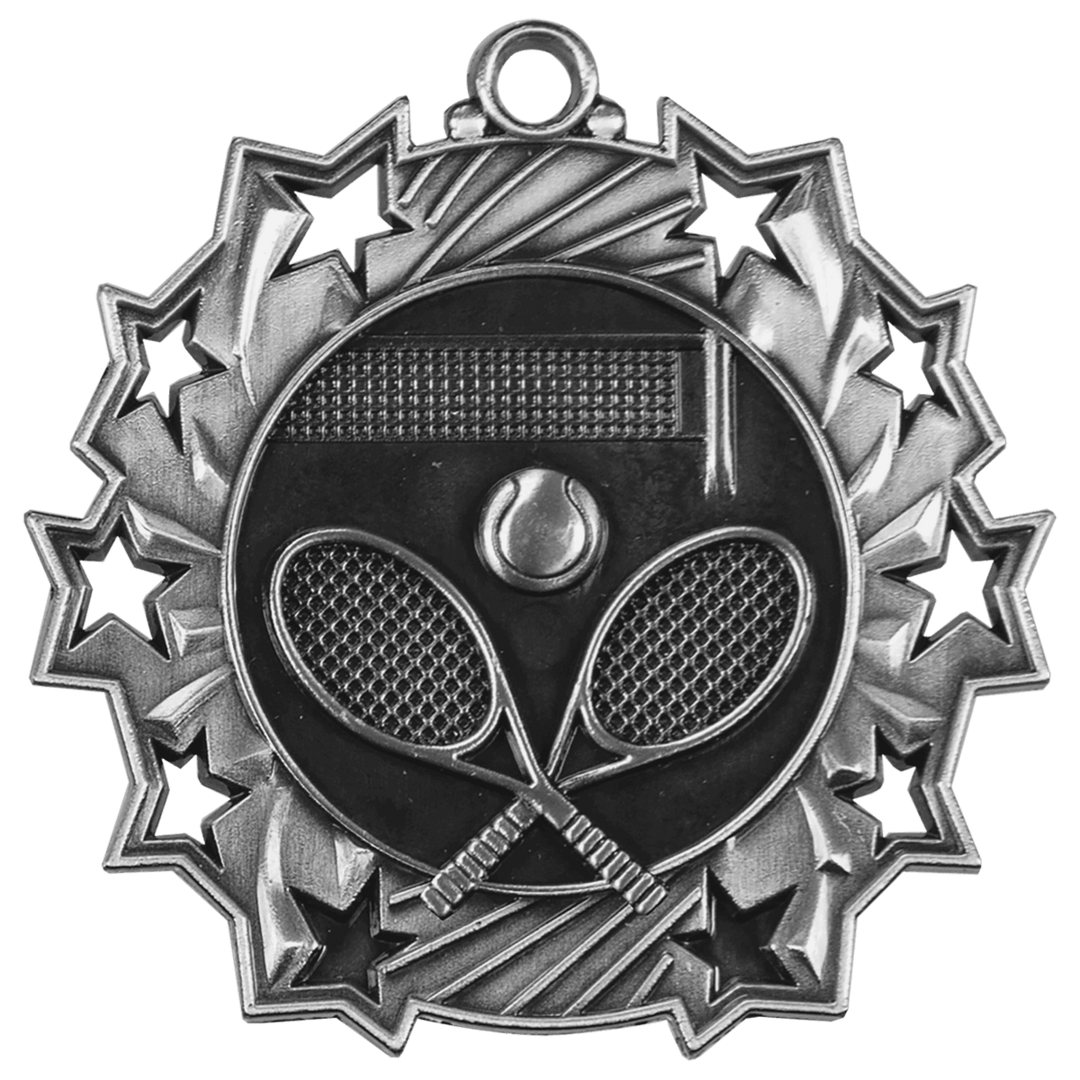 Antique Silver 2 1/4" Tennis Ten Star Medal