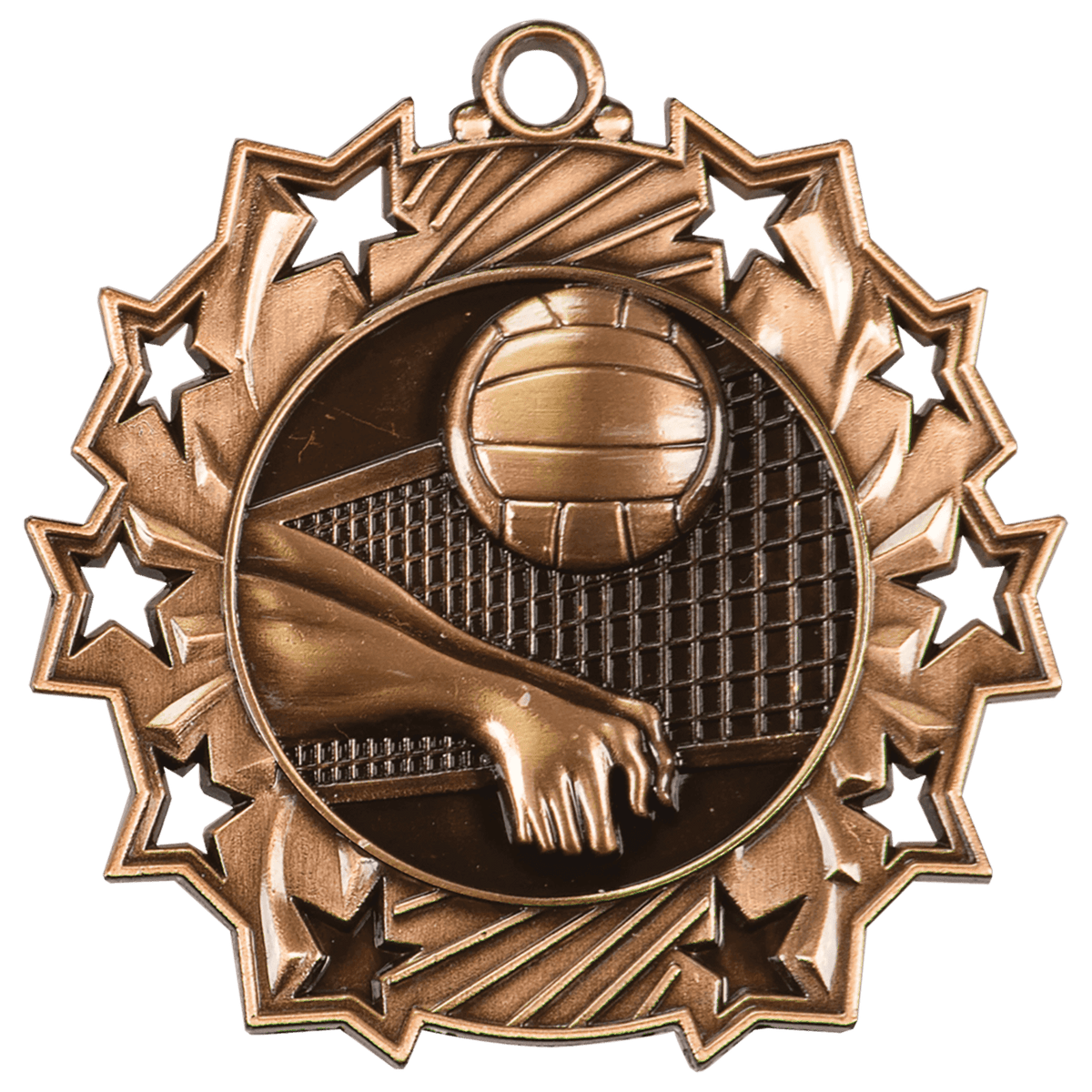 Antique Bronze 2 1/4" Volleyball Ten Star Medal