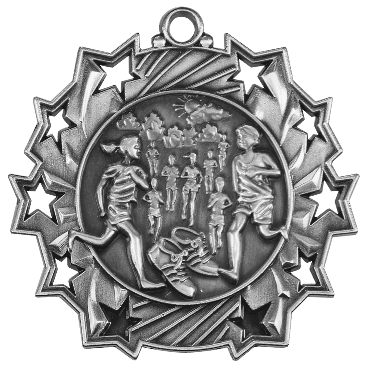 Antique Silver 2 1/4" Cross Country Ten Star Medal