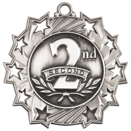 2 1/4" Antique Silver 2nd Place Ten Star Medal