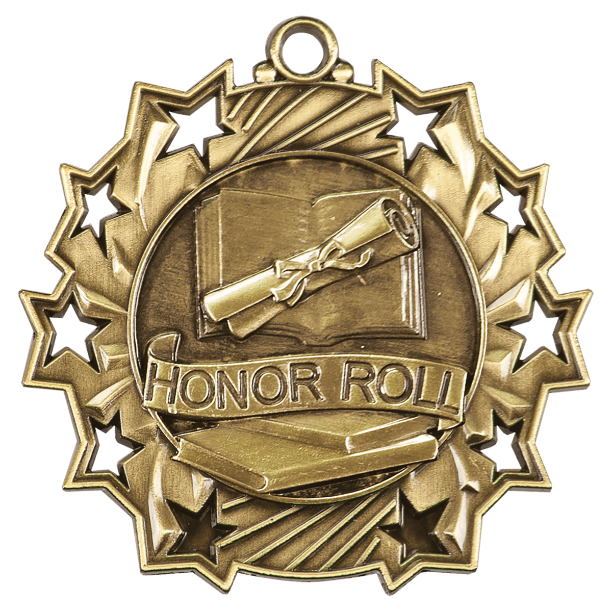 Antique Gold 2 1/4" Honor Roll Ten Star Medal
