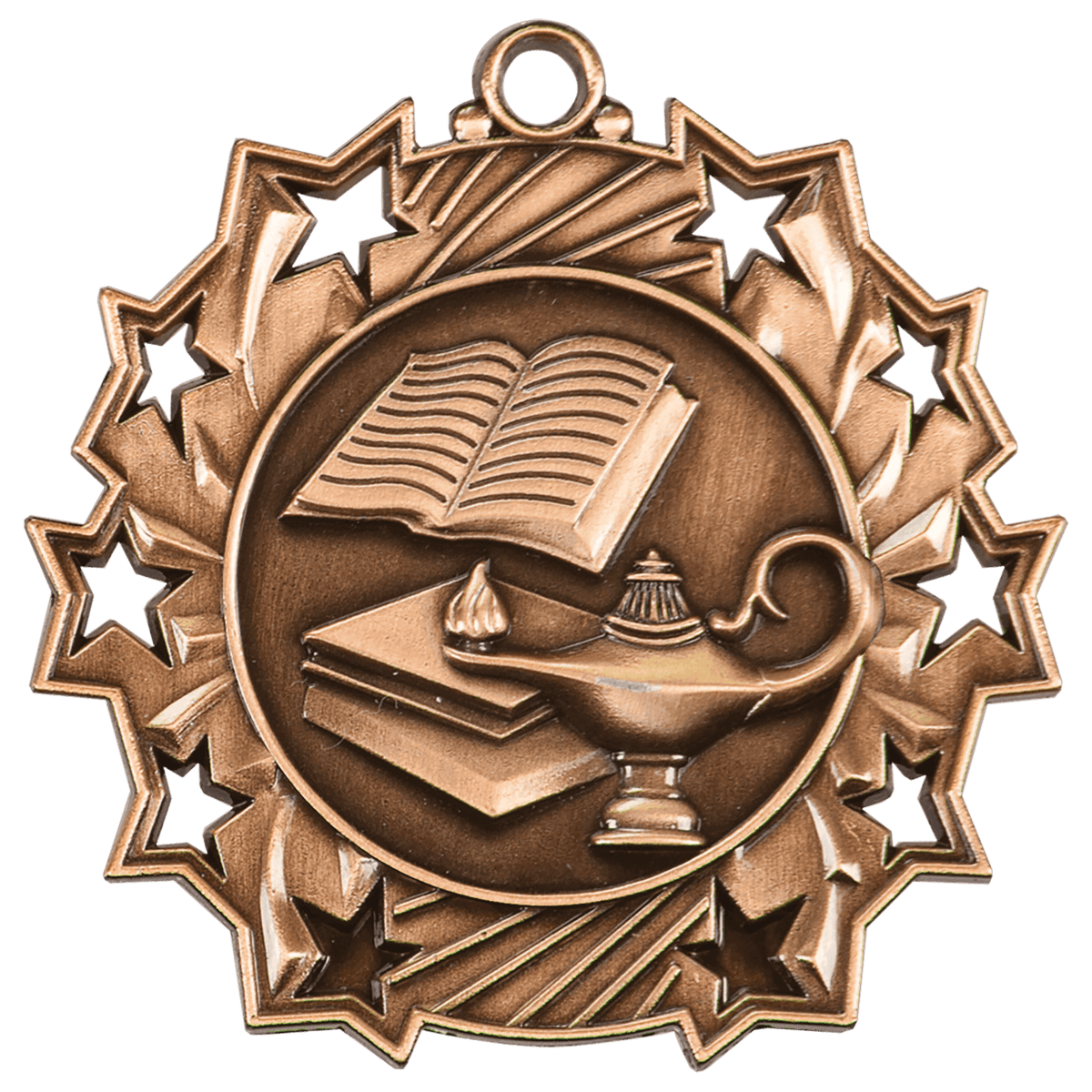 Antique Bronze 2 1/4" Lamp of Knowledge Ten Star Medal