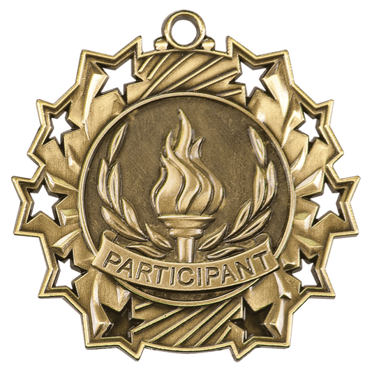 Antique Gold 2 1/4" Participant Ten Star Medal