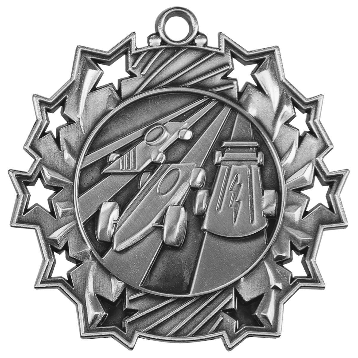 Antique Silver 2 1/4" Pinewood Derby Ten Star Medal