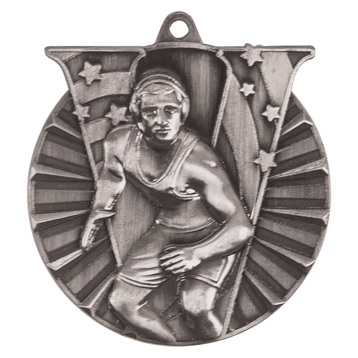 Antique Silver 2" Wrestling Victory Medal
